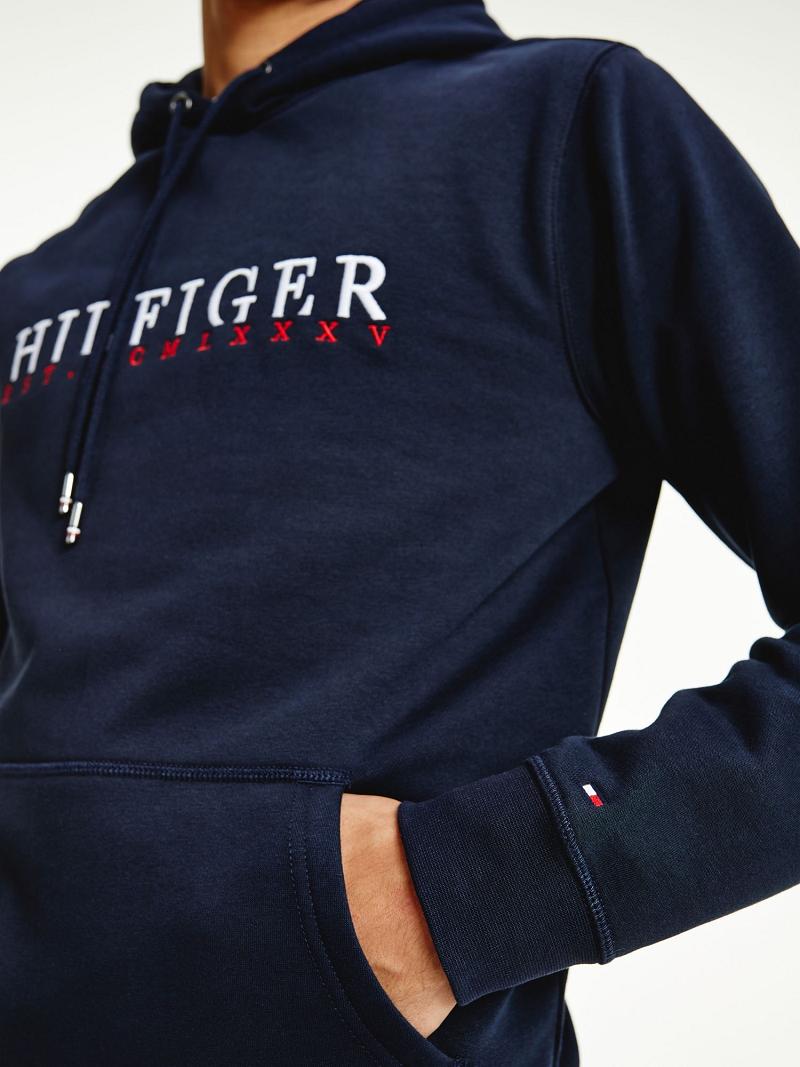 Sweat À Capuche Tommy Hilfiger Organic Coton Logo Homme Bleu Marine | FR_M31453