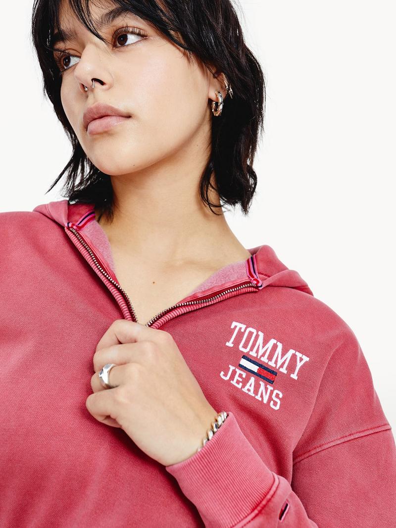 Sweat À Capuche Tommy Hilfiger Organic Coton Collegiate Femme Rouge | FR_W21155