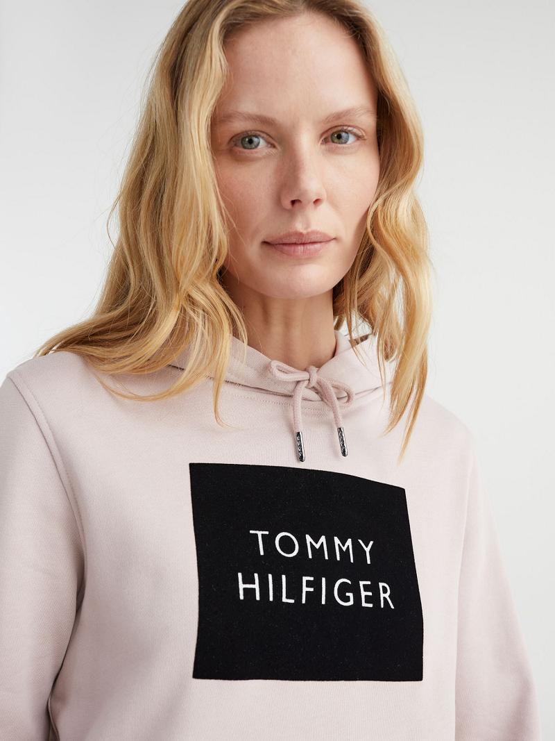 Sweat À Capuche Tommy Hilfiger Organic Coton Flocked Logo Femme Beige | FR_W21156