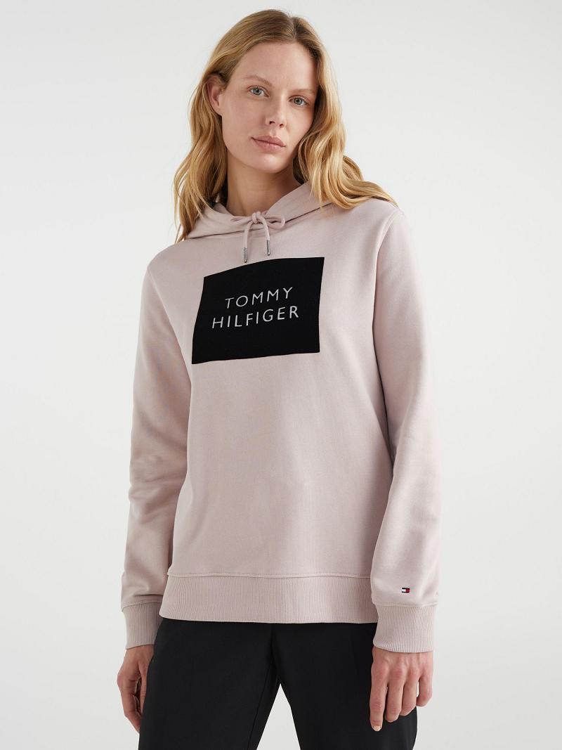 Sweat À Capuche Tommy Hilfiger Organic Coton Flocked Logo Femme Beige | FR_W21156