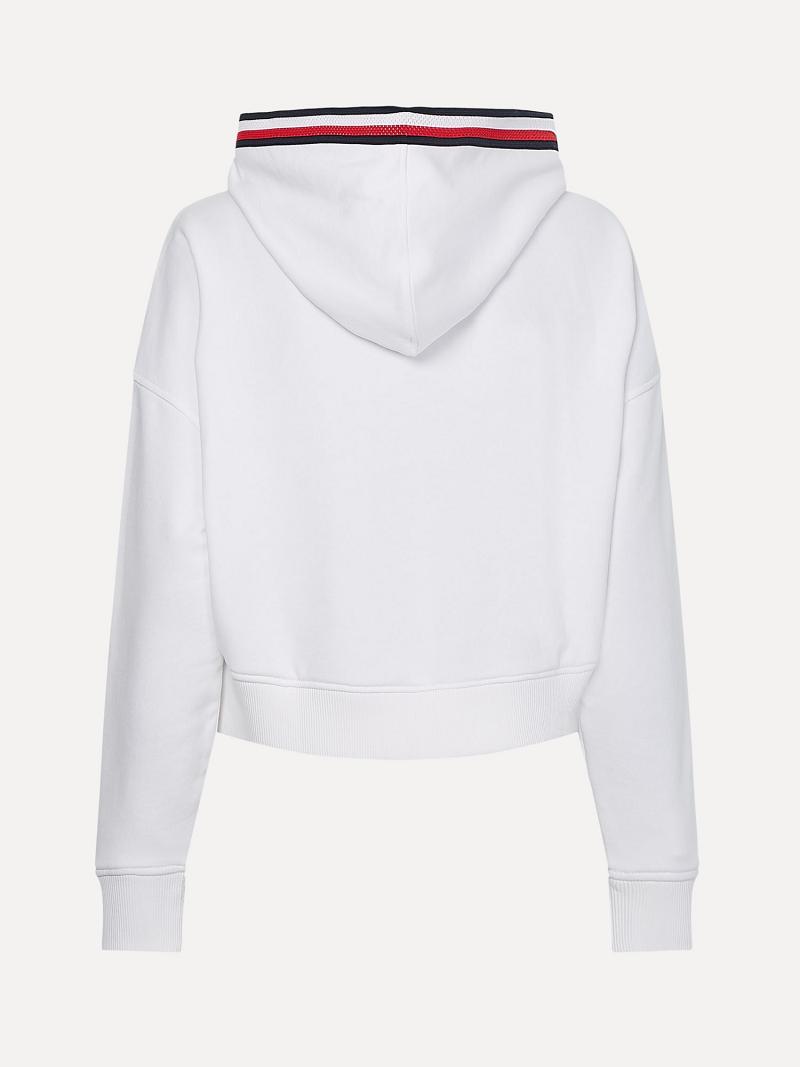 Sweat À Capuche Tommy Hilfiger Organic Coton Stripe Femme Blanche | FR_W21158