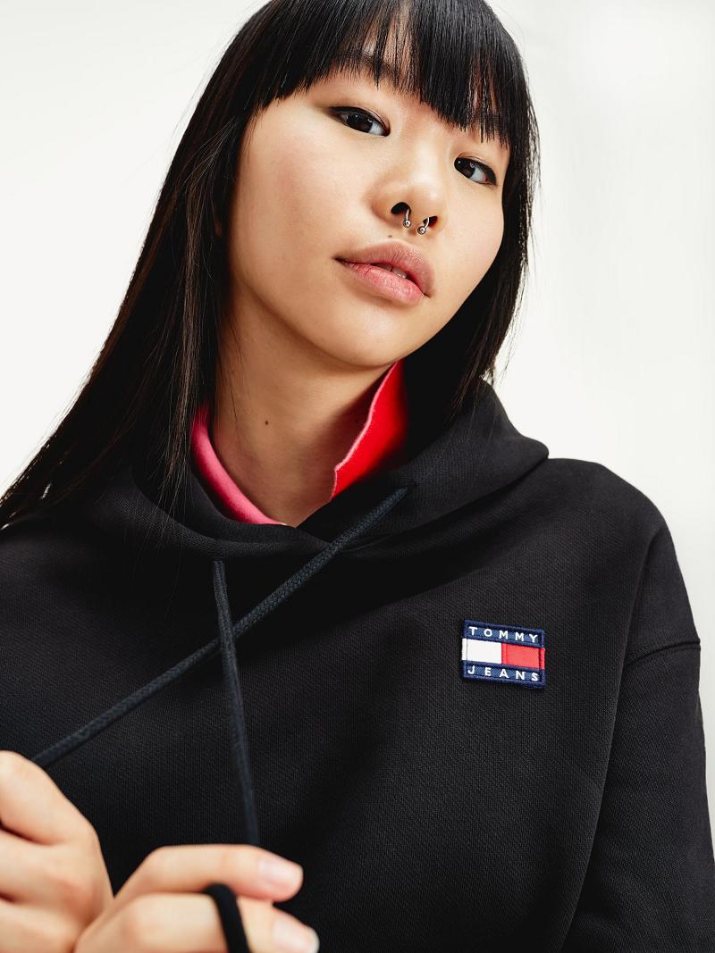 Sweat À Capuche Tommy Hilfiger Organic Coton Tommy Badge Femme Noir | FR_W21161