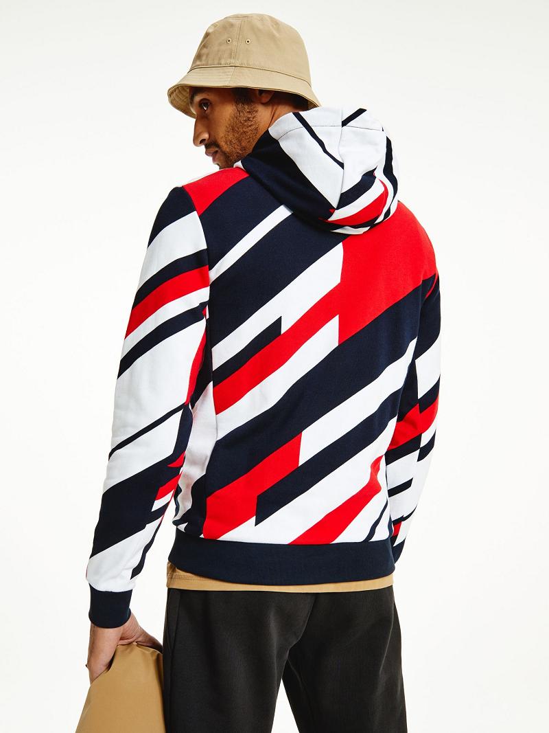 Sweat À Capuche Tommy Hilfiger Organic cotton diagonal flag performance Homme Rouge Noir Blanche | FR_M31452