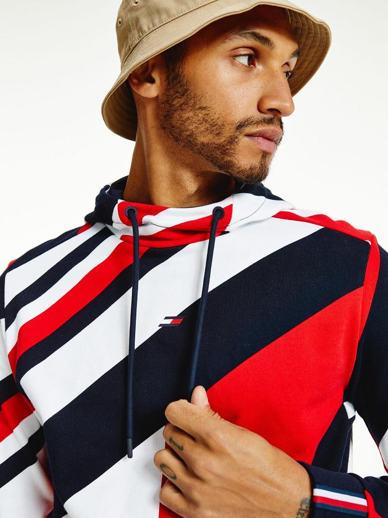 Sweat À Capuche Tommy Hilfiger Organic cotton diagonal flag performance Homme Rouge Noir Blanche | FR_M31452