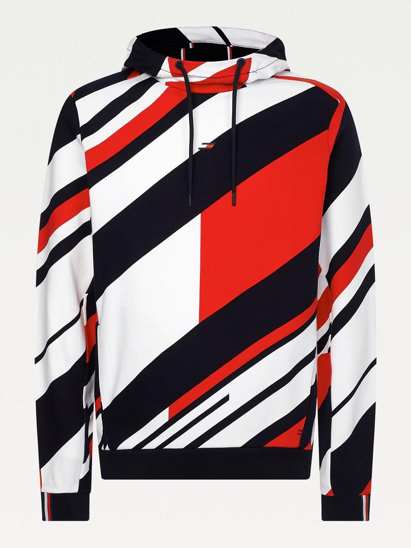 Sweat À Capuche Tommy Hilfiger Organic cotton diagonal flag performance Homme Rouge Noir Blanche | FR_M31452