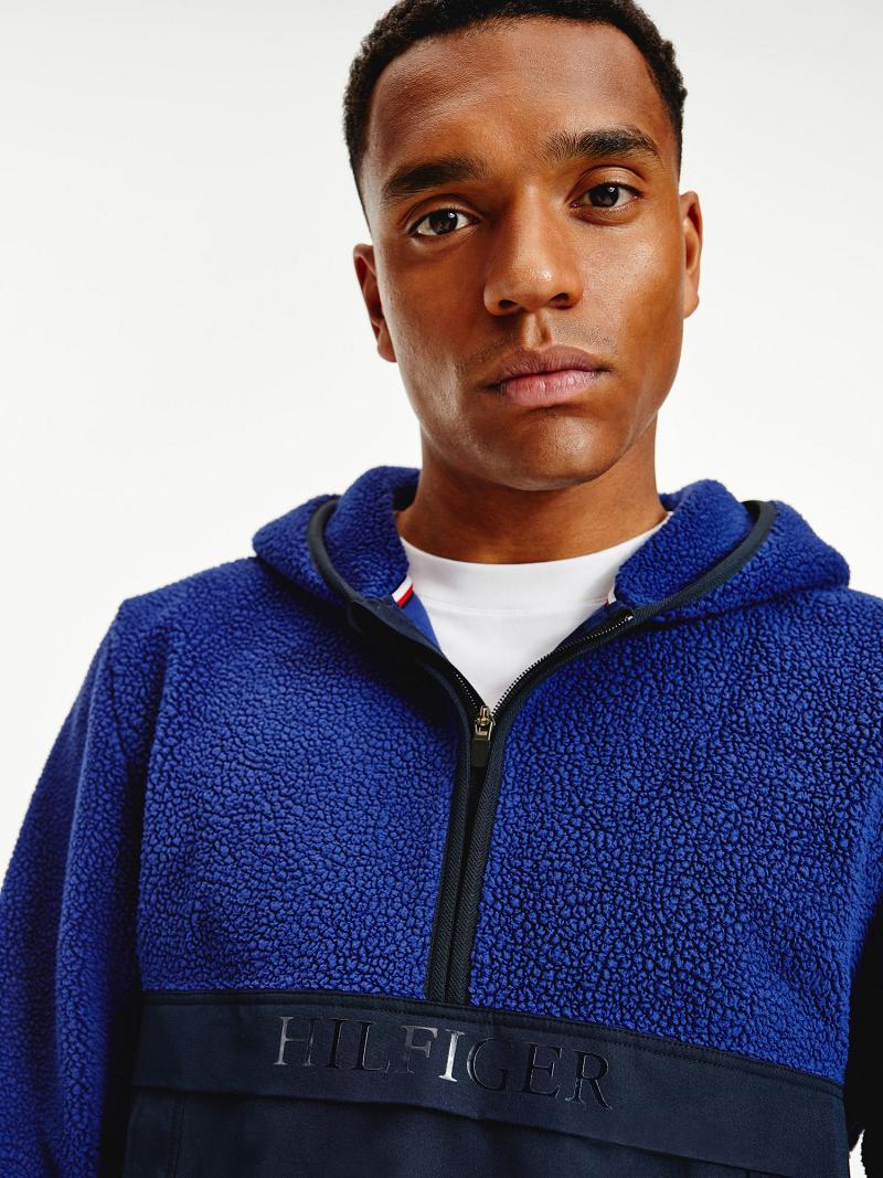 Sweat À Capuche Tommy Hilfiger Recycled teddy popover Homme Bleu Marine Bleu | FR_M31460