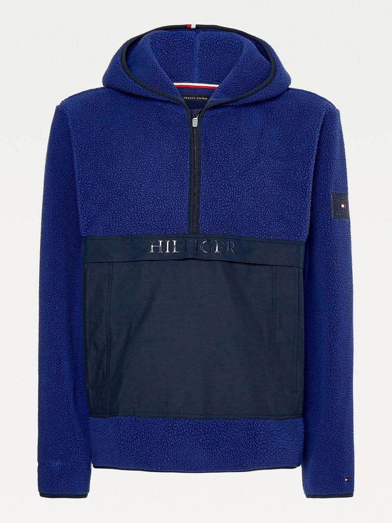 Sweat À Capuche Tommy Hilfiger Recycled teddy popover Homme Bleu Marine Bleu | FR_M31460