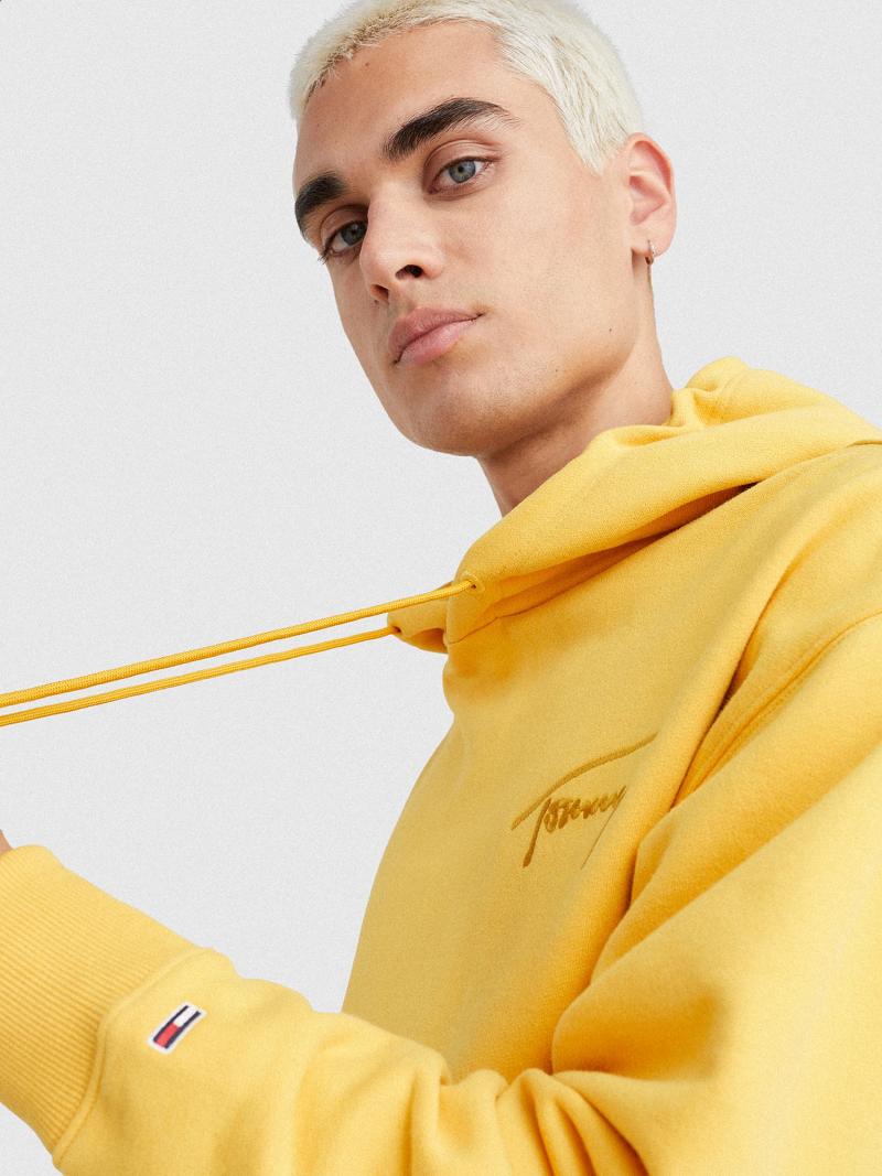 Sweat À Capuche Tommy Hilfiger Signature Logo Homme Jaune | FR_M31461