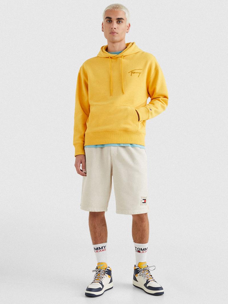 Sweat À Capuche Tommy Hilfiger Signature Logo Homme Jaune | FR_M31461