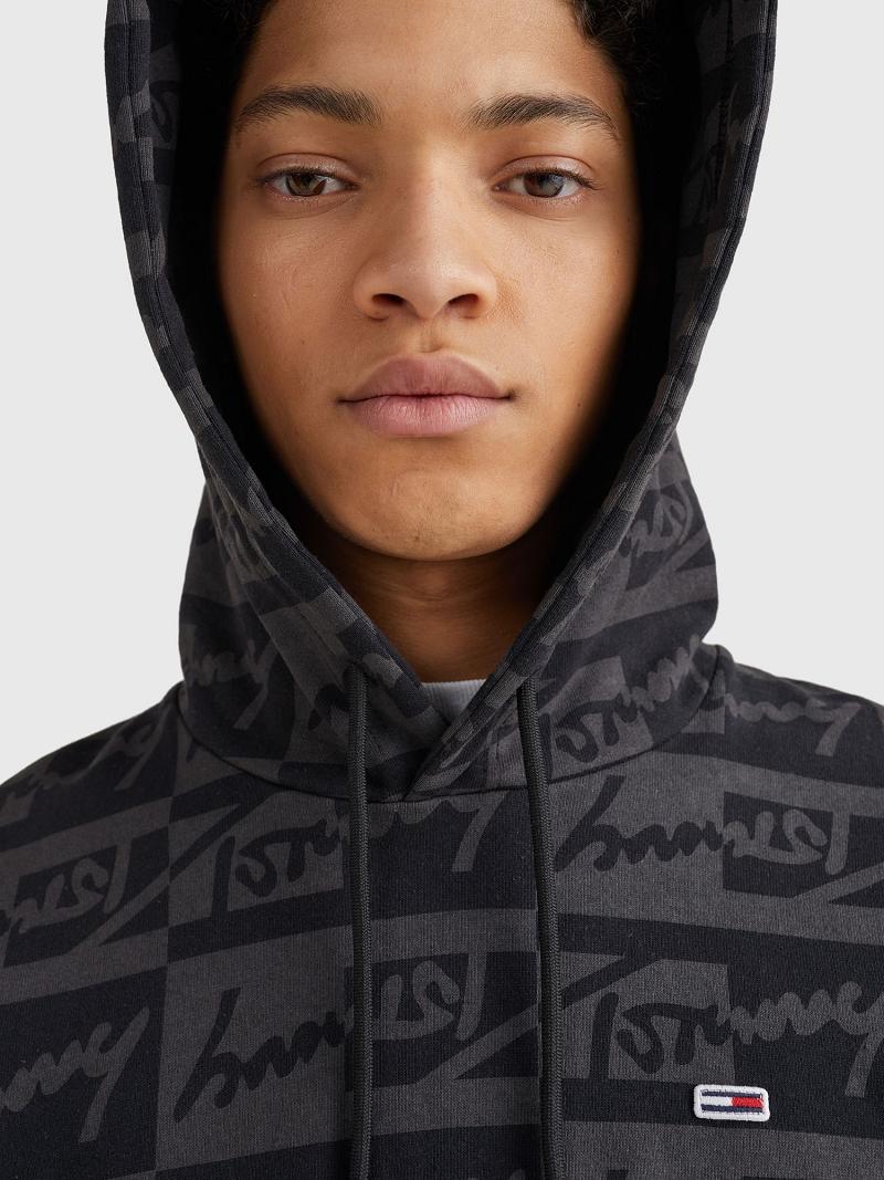 Sweat À Capuche Tommy Hilfiger Signature print Homme Noir Grise | FR_M31462