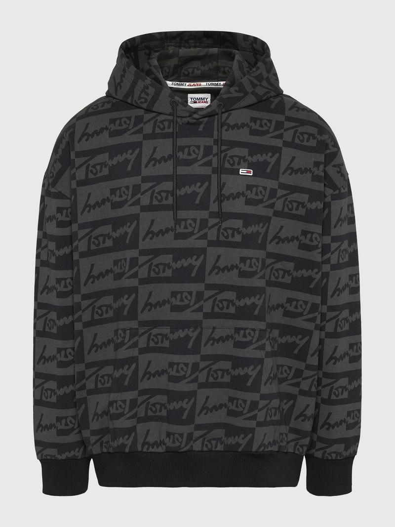 Sweat À Capuche Tommy Hilfiger Signature print Homme Noir Grise | FR_M31462