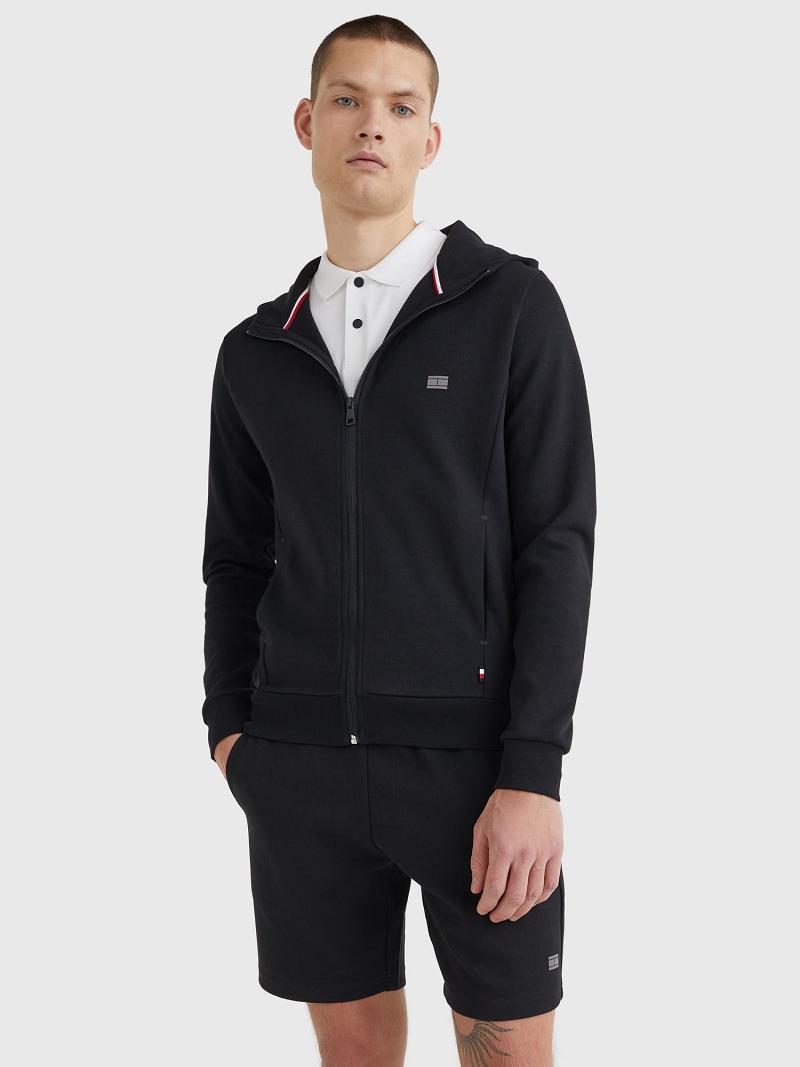 Sweat À Capuche Tommy Hilfiger Solid tech zip Homme Noir | FR_M31465