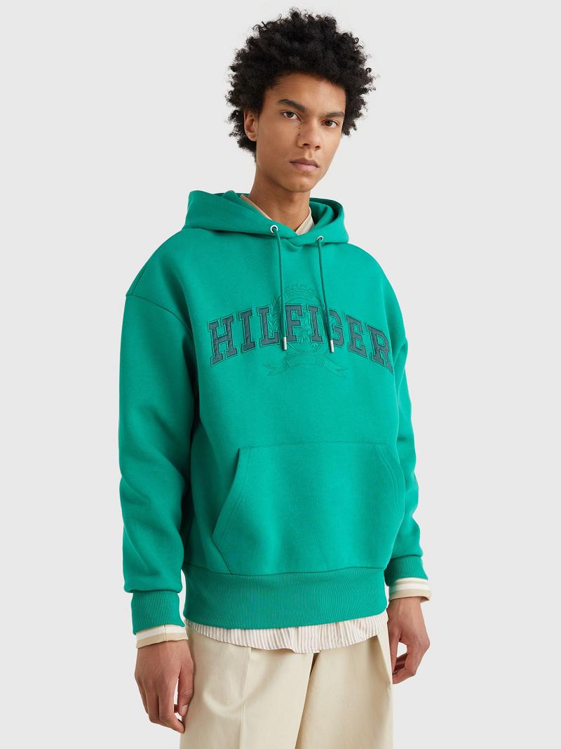 Sweat À Capuche Tommy Hilfiger Varsity crest Homme Vert | FR_M31470