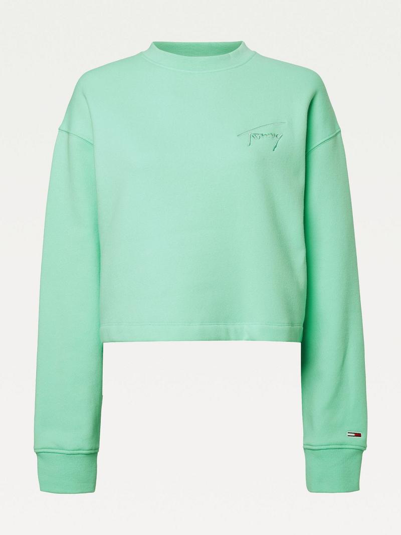 Sweats Tommy Hilfiger Cropped Signature Femme Vert | FR_W21378