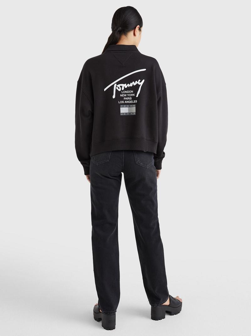 Sweats Tommy Hilfiger Cropped Signature Femme Noir | FR_W21379