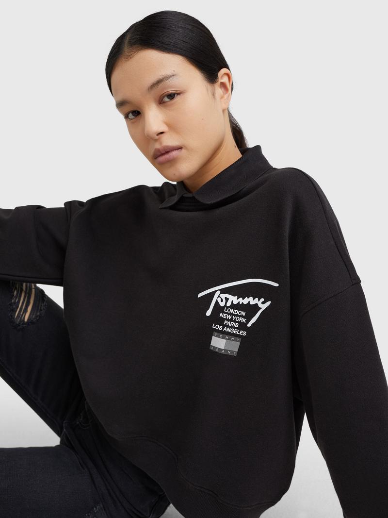 Sweats Tommy Hilfiger Cropped Signature Femme Noir | FR_W21379