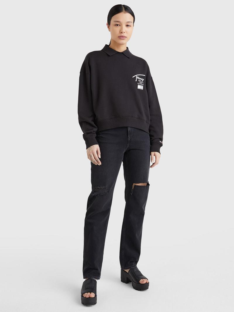 Sweats Tommy Hilfiger Cropped Signature Femme Noir | FR_W21379