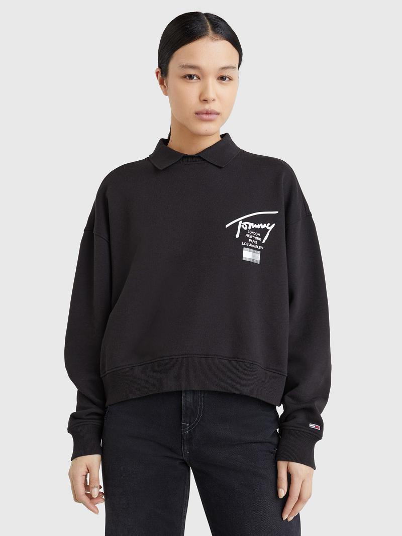 Sweats Tommy Hilfiger Cropped Signature Femme Noir | FR_W21379