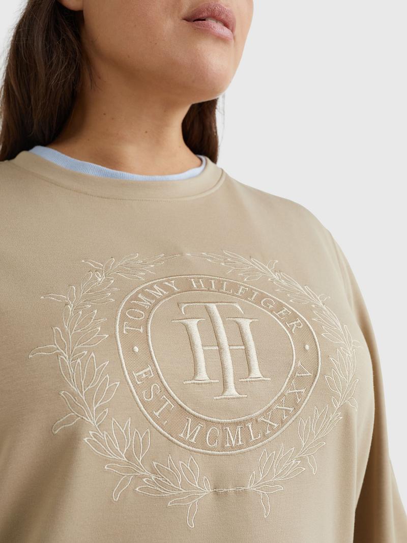 Sweats Tommy Hilfiger Curve Relaxed Fit Crest Femme Beige | FR_W21380