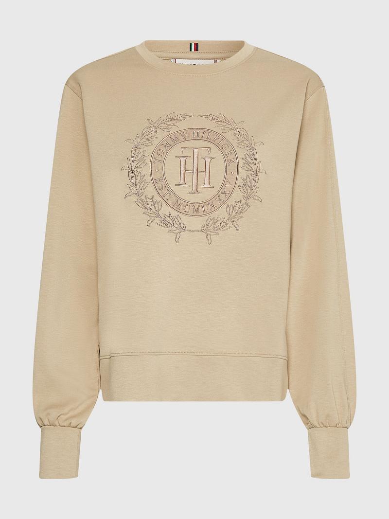 Sweats Tommy Hilfiger Curve Relaxed Fit Crest Femme Beige | FR_W21380