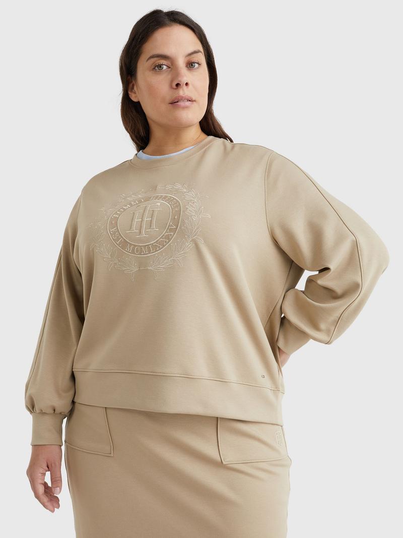 Sweats Tommy Hilfiger Curve Relaxed Fit Crest Femme Beige | FR_W21380