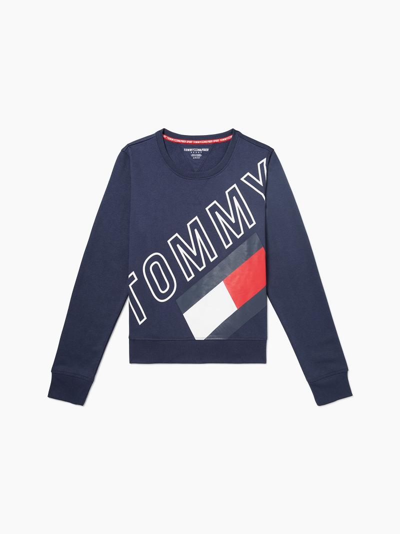 Sweats Tommy Hilfiger Essential Cropped Tommy Flag Femme Bleu Marine | FR_W21383