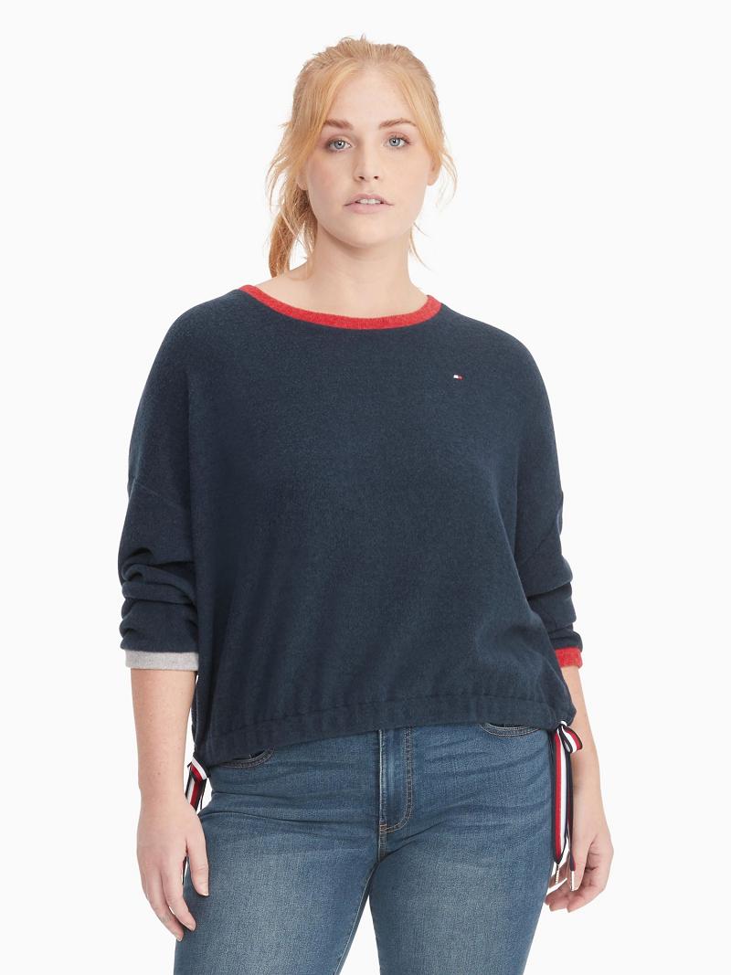 Sweats Tommy Hilfiger Essential Curve Tie-Hem Femme Bleu | FR_W21384