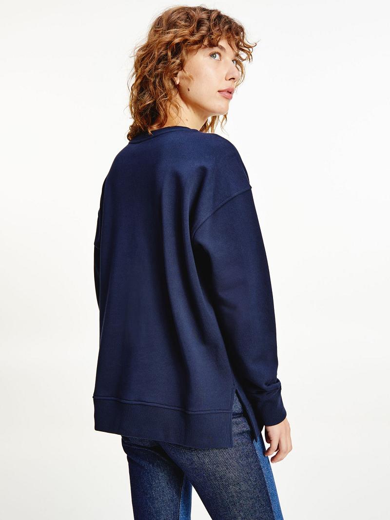 Sweats Tommy Hilfiger Icon Organic Coton Crest Femme Bleu | FR_W21390