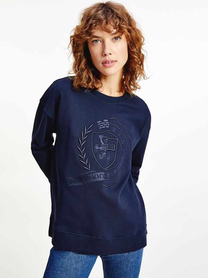 Sweats Tommy Hilfiger Icon Organic Coton Crest Femme Bleu | FR_W21390