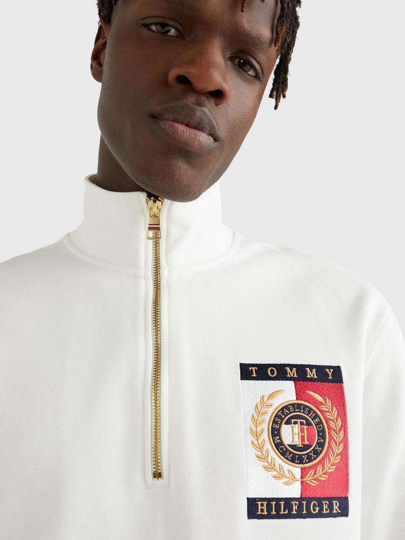 Sweats Tommy Hilfiger Icon square logo zip mockneck Homme Blanche | FR_M31127