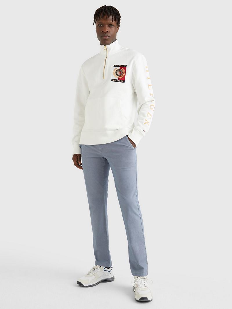 Sweats Tommy Hilfiger Icon square logo zip mockneck Homme Blanche | FR_M31127