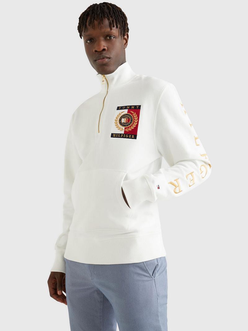 Sweats Tommy Hilfiger Icon square logo zip mockneck Homme Blanche | FR_M31127