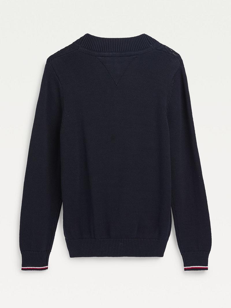 Sweats Tommy Hilfiger Organic Coton Cable Cardigan Enfant Bleu Marine | FR_B2136