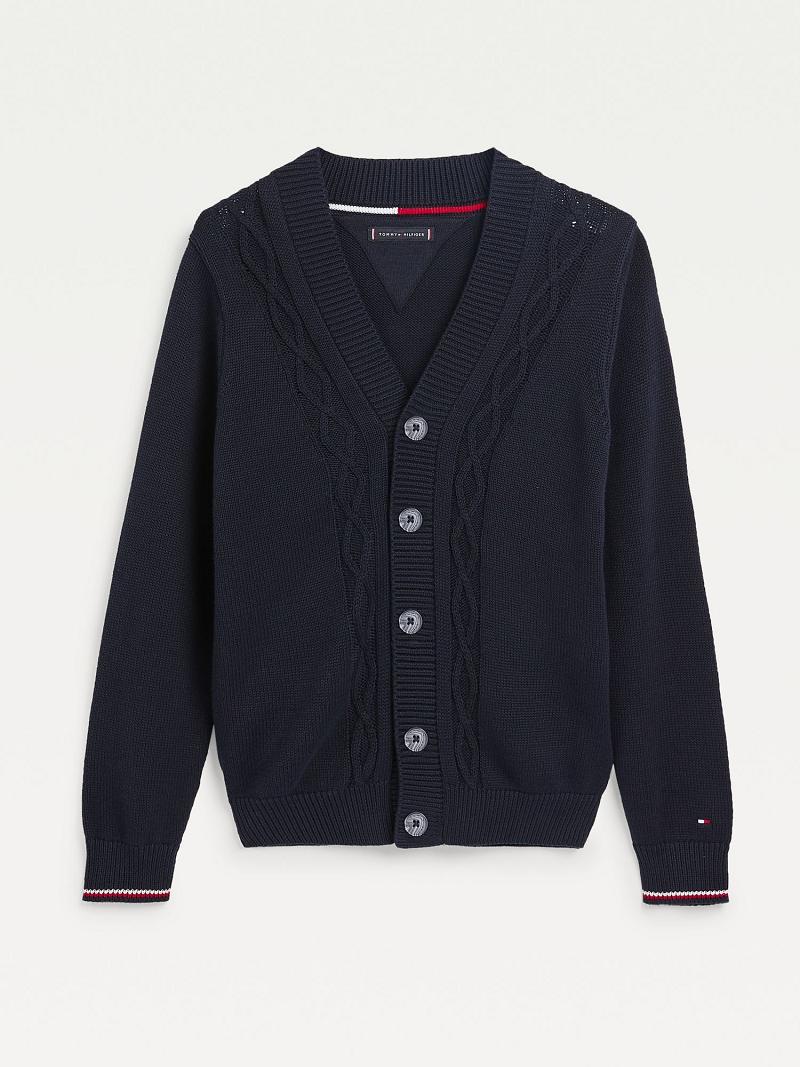 Sweats Tommy Hilfiger Organic Coton Cable Cardigan Enfant Bleu Marine | FR_B2136