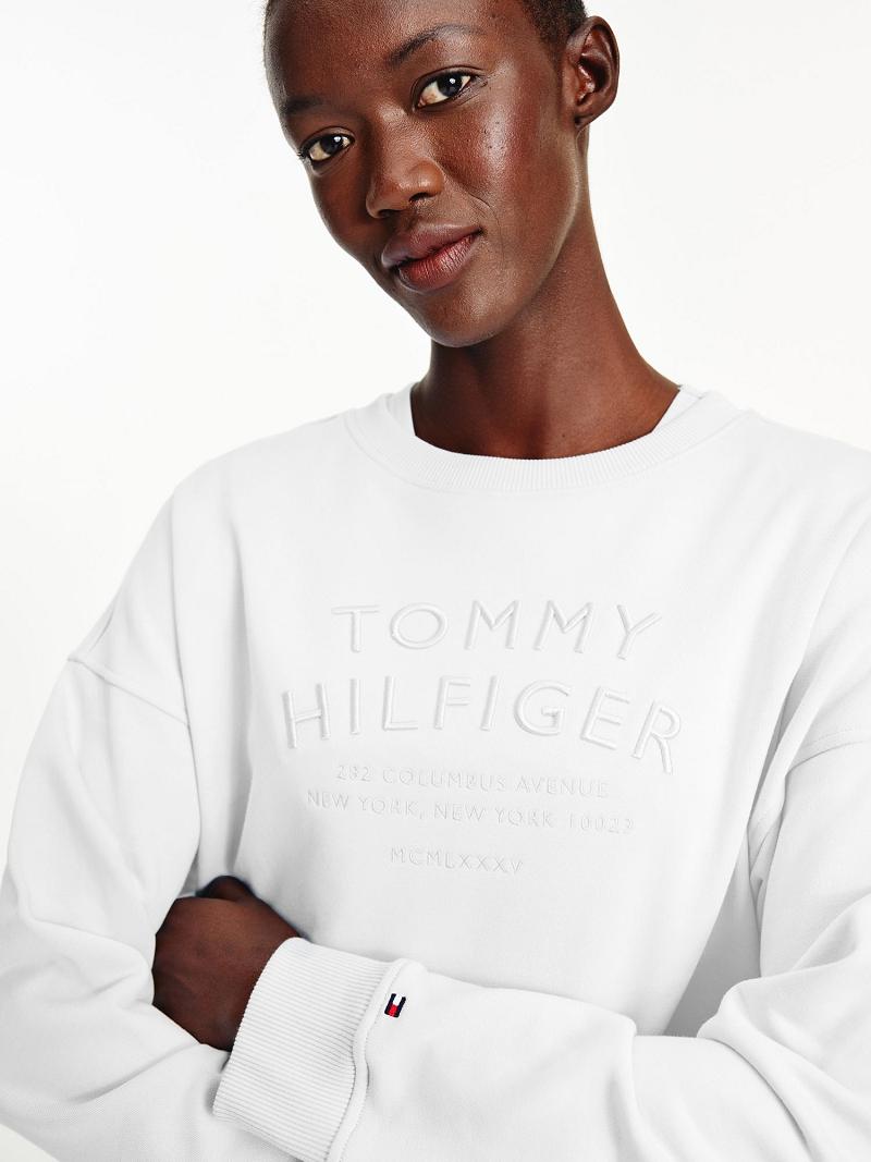 Sweats Tommy Hilfiger Organic Coton Embroidered Logo Femme Blanche | FR_W21396