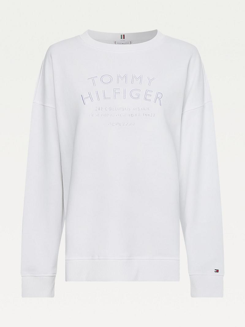 Sweats Tommy Hilfiger Organic Coton Embroidered Logo Femme Blanche | FR_W21396