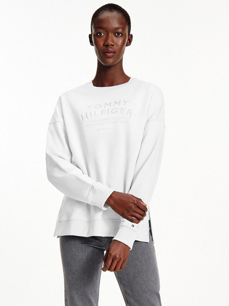 Sweats Tommy Hilfiger Organic Coton Embroidered Logo Femme Blanche | FR_W21396