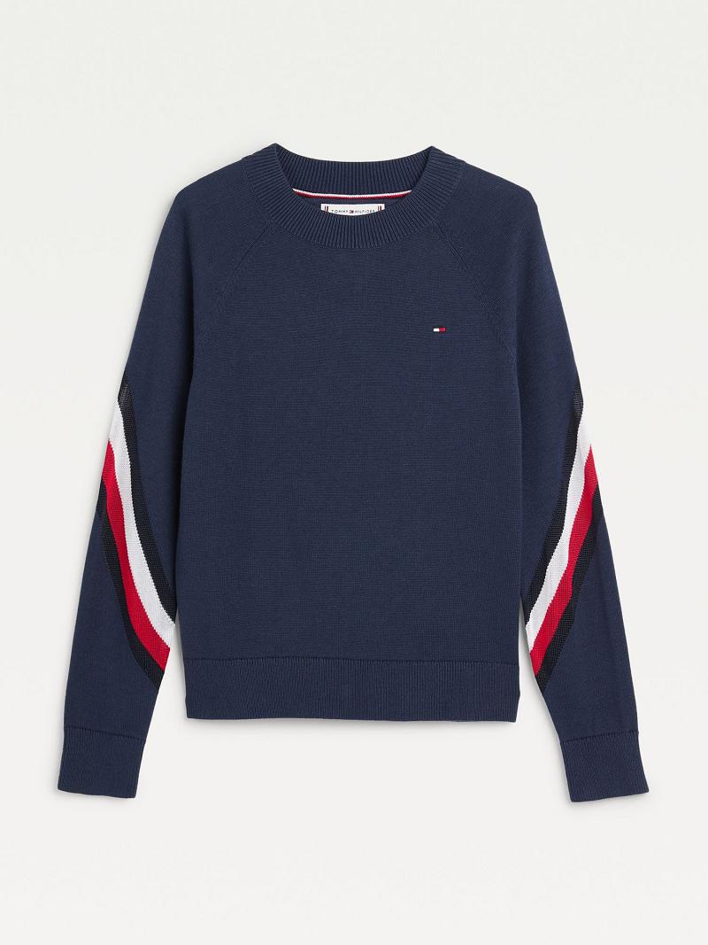 Sweats Tommy Hilfiger Organic Coton Raglan Pull Enfant Bleu Marine | FR_G1209