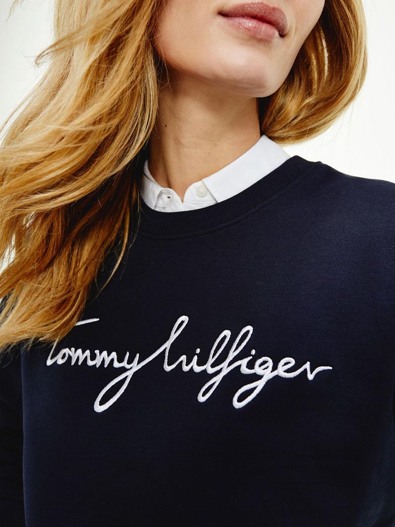 Sweats Tommy Hilfiger Signature Crewneck Femme Bleu Marine | FR_W21403