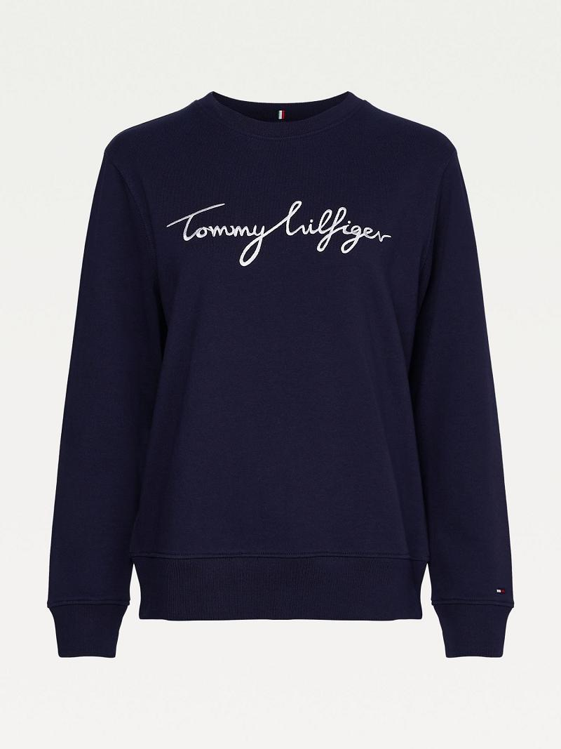 Sweats Tommy Hilfiger Signature Crewneck Femme Bleu Marine | FR_W21403