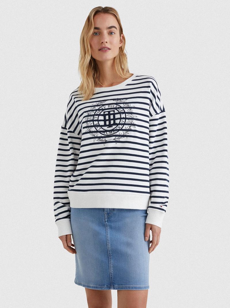 Sweats Tommy Hilfiger TH Crest Open-Neck Femme Bleu Blanche | FR_W21405