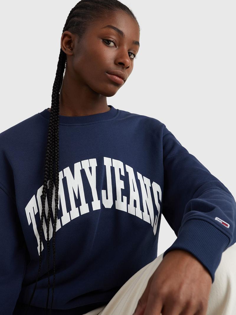 Sweats Tommy Hilfiger Tommy Logo Crewneck Femme Bleu Marine | FR_W21407