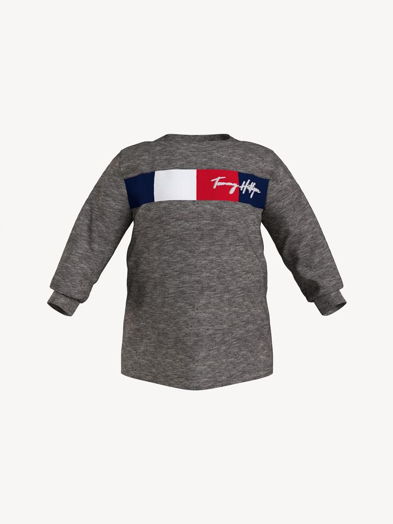 T Shirts Tommy Hilfiger Babies\' Signature Long Sleeve Enfant Grise | FR_B2155