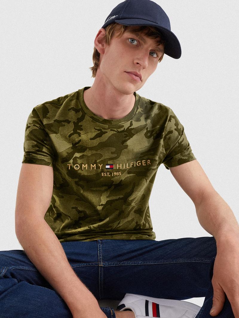 T Shirts Tommy Hilfiger Camo logo Homme Vert Olive | FR_M31011