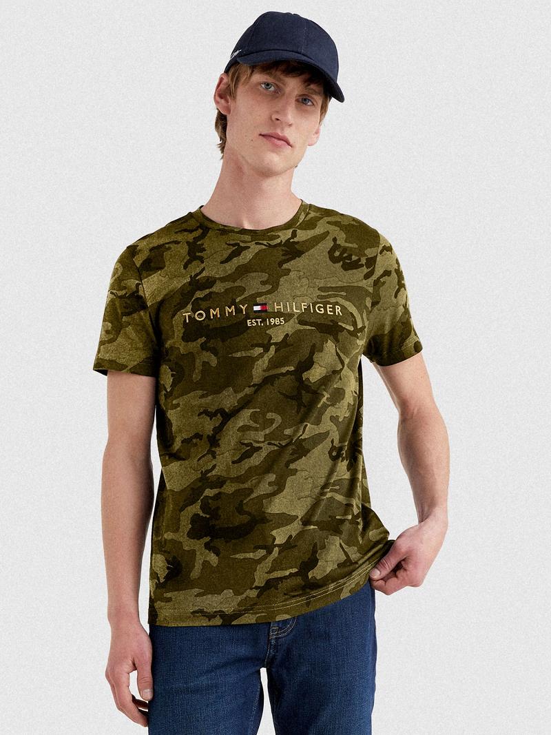 T Shirts Tommy Hilfiger Camo logo Homme Vert Olive | FR_M31011