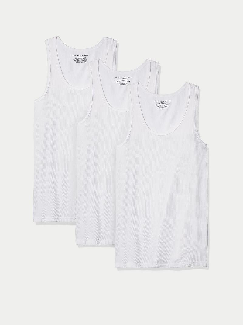 T Shirts Tommy Hilfiger Coton classics tank 3pk Homme Blanche | FR_M31021