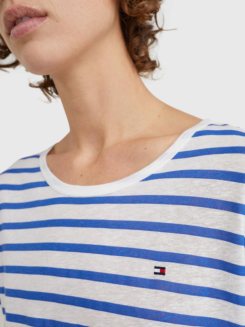 T Shirts Tommy Hilfiger Crewneck Femme Bleu Blanche | FR_W21433