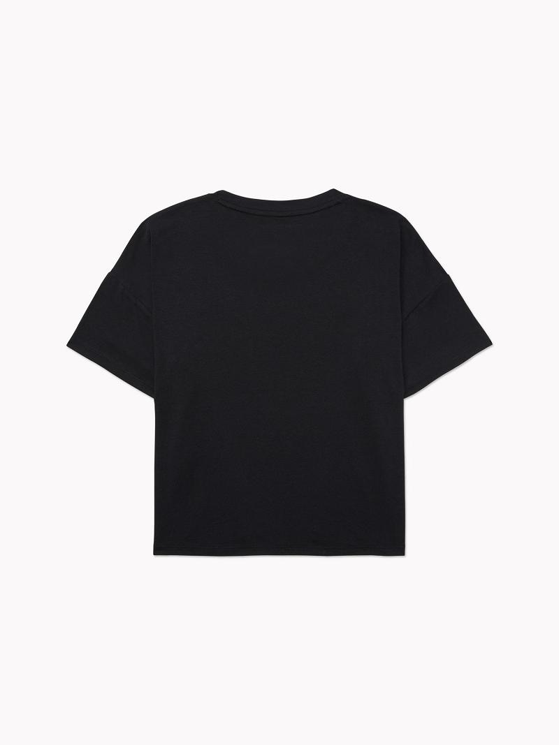 T Shirts Tommy Hilfiger Cropped Logo Femme Noir | FR_W21436