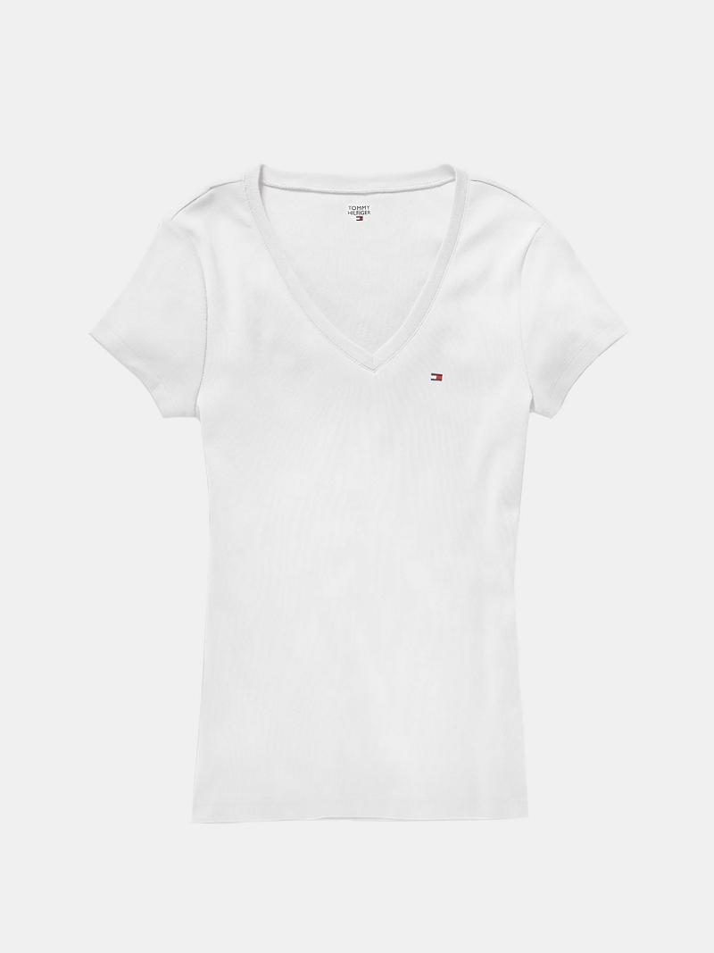 T Shirts Tommy Hilfiger Essential Favorite V-Neck Femme Blanche | FR_W21446