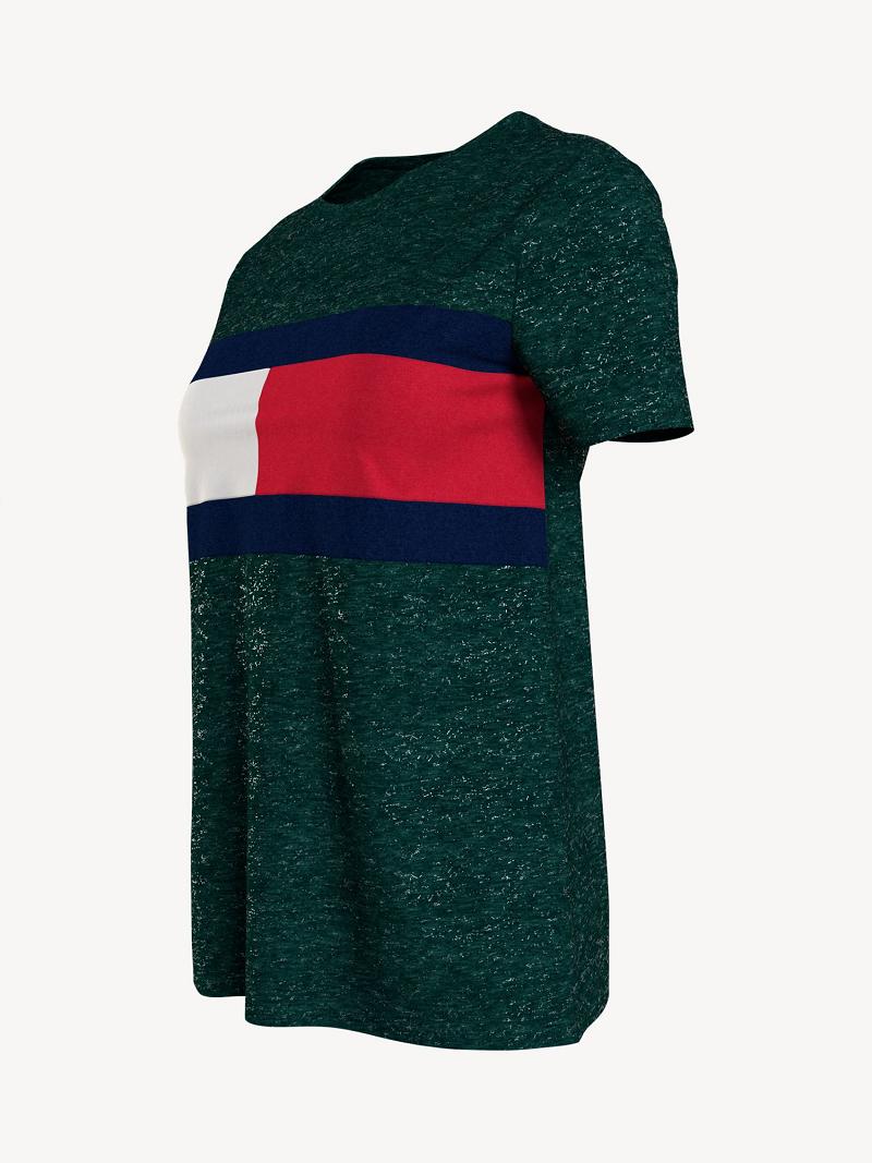 T Shirts Tommy Hilfiger Essential Logo Flag Femme Vert | FR_W21449